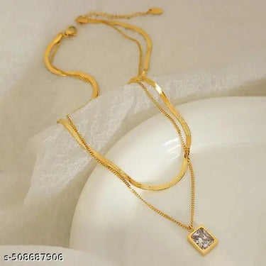 Layered Snake Chain & Solitaire Pendant Necklace